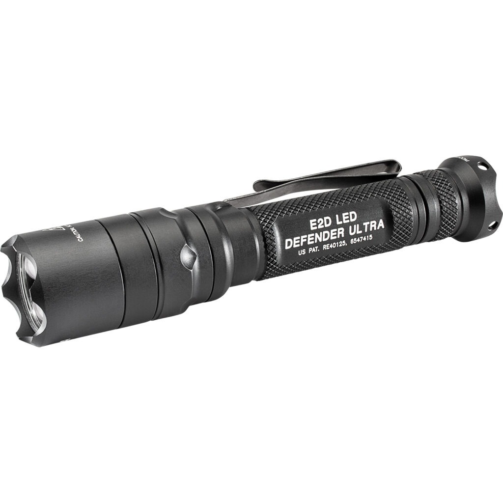 Surefire E2D Defender Dual Output LED Flashlight with crenellated bezel at Range Arts