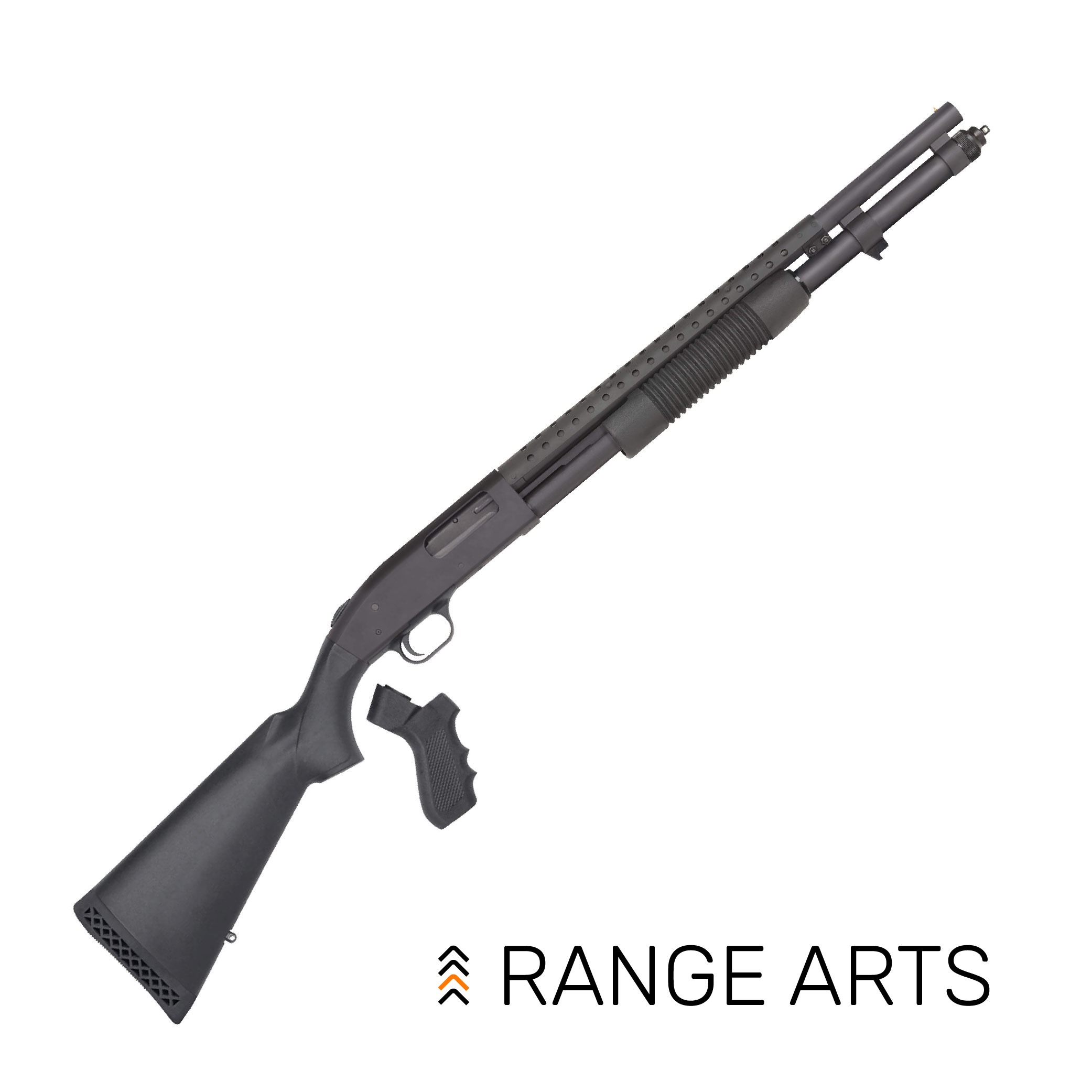 Mossberg 590 12GA 20″ Synthetic Pistol Grip Mossberg 590 12GA 20-inch Synthetic Stock with Pistol Grip Kit — black tactical finish at Range Arts.